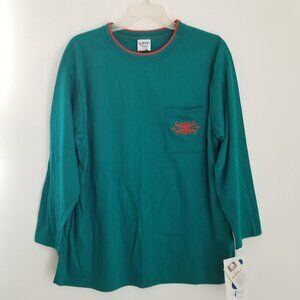 Aileen Too Top Womens 20W / 40 Green Vintage Long Sleeve Embroidered Pocket
